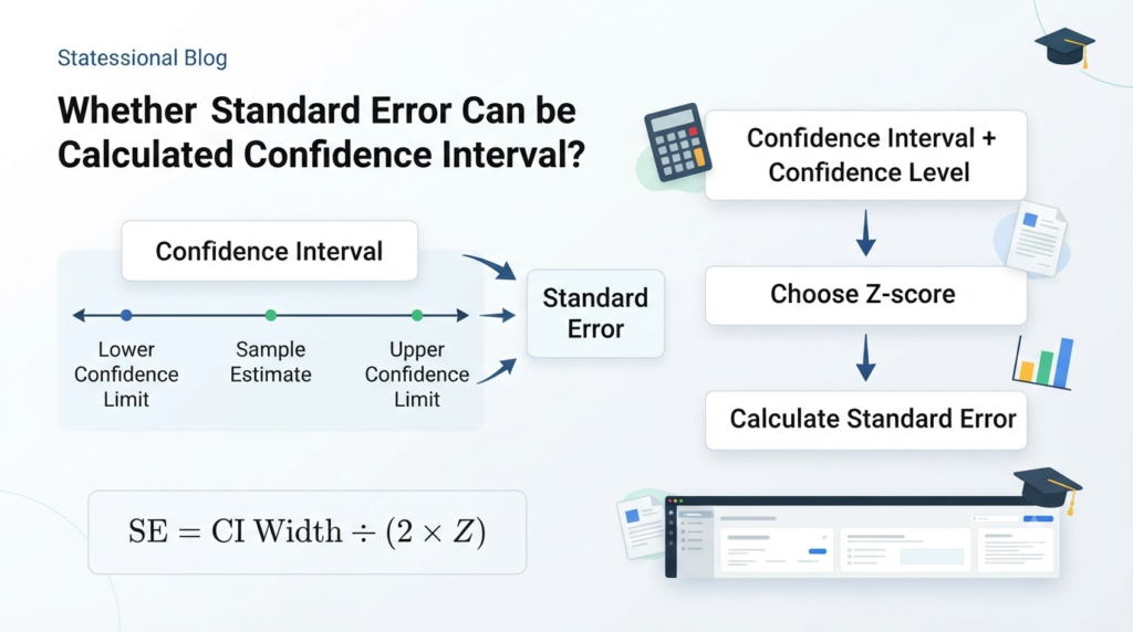 Infographic explaining how to calculate standard error from a confidence interval using the confidence level and Z-score.