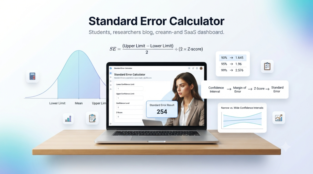 How to calculate standard error from confidence interval using formula, Z-score, confidence interval chart, and modern calculator dashboard.