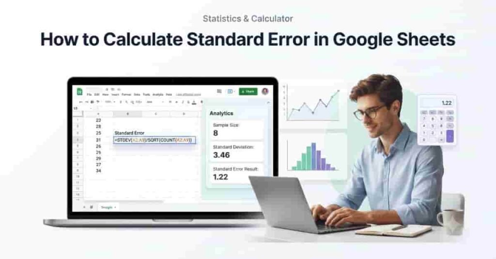 How to calculate standard error in Google Sheets with spreadsheet formula and statistical data analysis dashboard